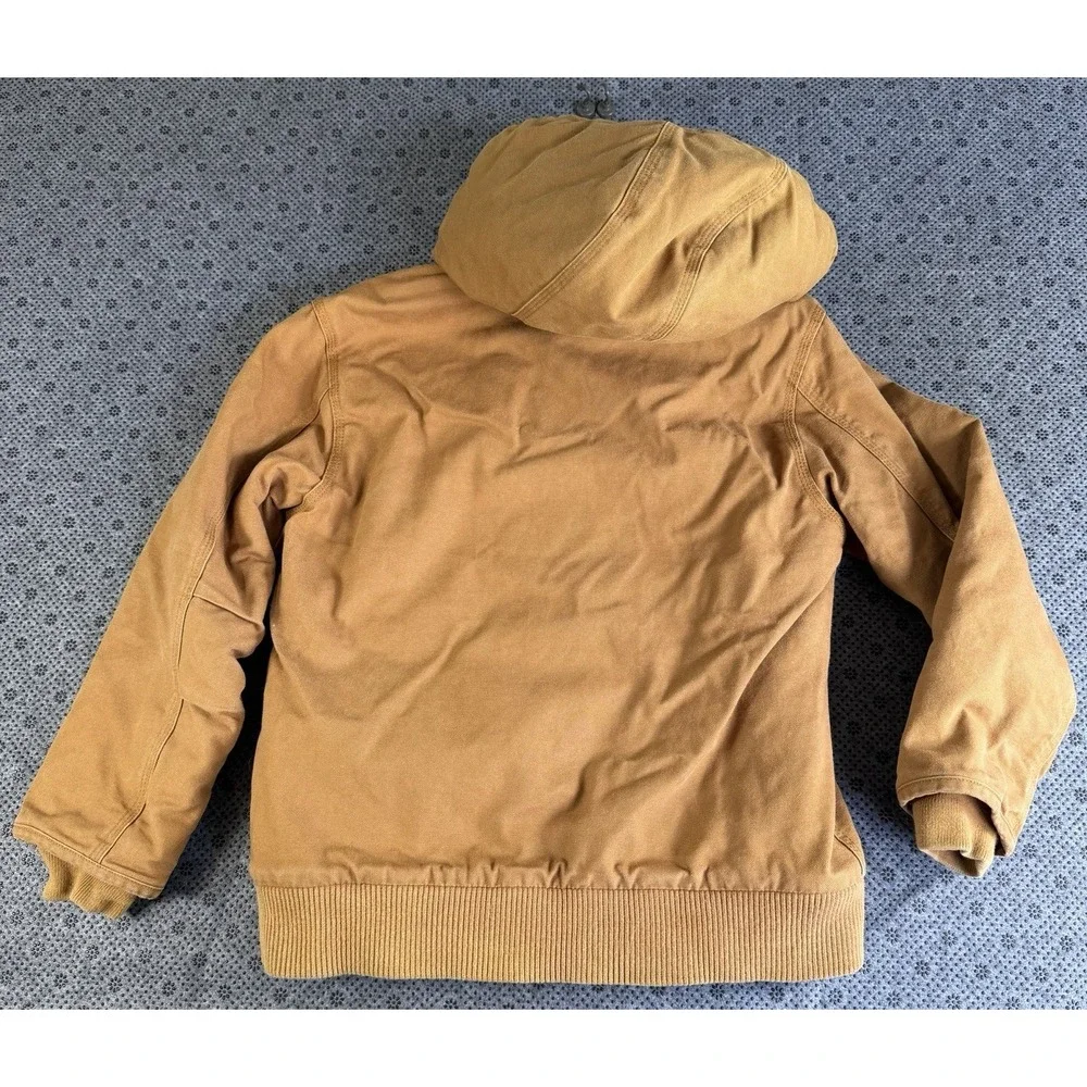 Carhartt Jacket Youth Medium 10-12 Canvas Hood Quilted Insulated Brown OJ8545-B - Picture 6 of 7